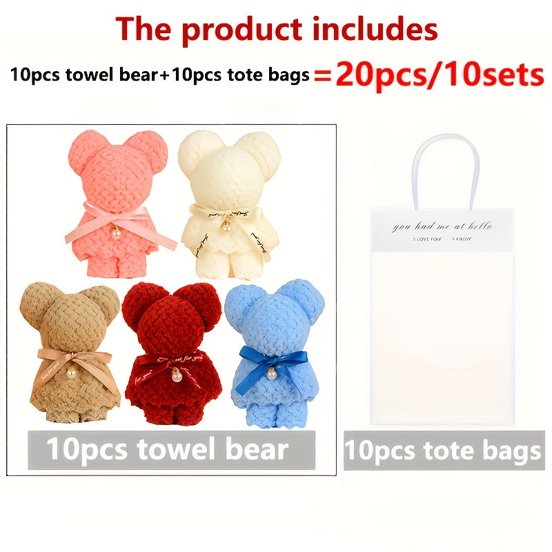 20pcs Cute Bear Towel Gift Set with Transparent Bags - Perfect for Weddings, Birthdays, Mother's Day & Christmas Party Favors