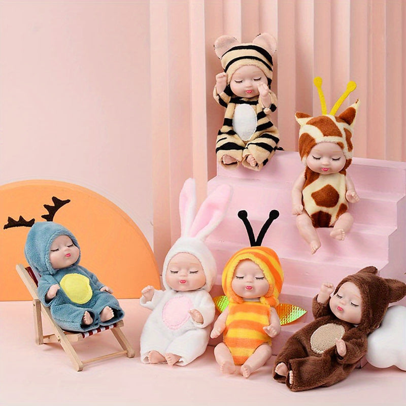 Mini Reborn Baby Dolls, 6-Piece Mini Doll Set, Washable Lifelike Baby Dolls, Animal Clothes Cute Tiny Babies Gifts Set For Girls Boys Toddlers And Kids Kindergarten Graduation Birthday Gift