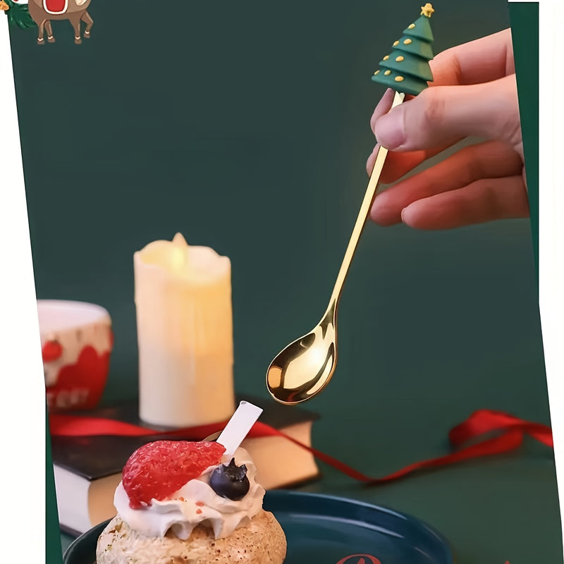 4/6pcs Christmas Creative Stainless Steel Spoon, Coffee Stirring Spoon, Dessert Fruit Fork, Doll Spoon and Fork Tableware