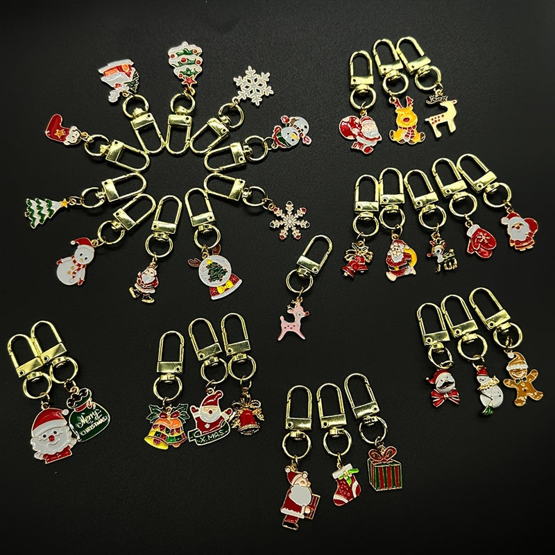 30pcs Christmas Charm Set: Festive Santa & Reindeer Keychains - Cute Alloy Keyring Accessories for Bags, Backpacks & Cars - Perfect Holiday Party Favors & Gifts