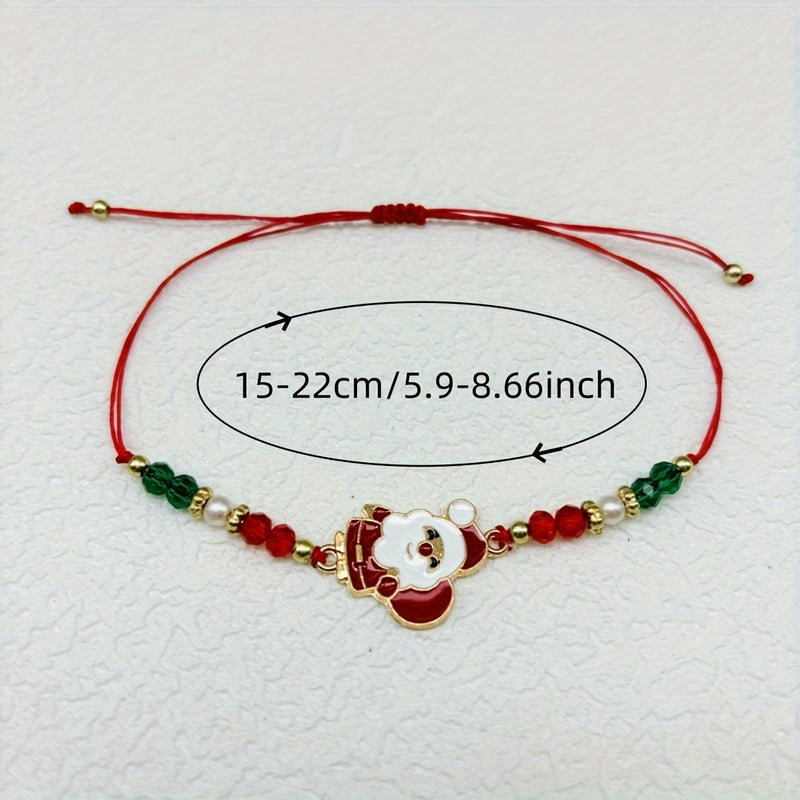 Women's Classic Style Christmas Charm Bracelet Set of 6 - Cotton Rope, No Plating, Adjustable, Santa Claus & Festive Icons, Christmas Gift, All Seasons Wrist Jewelry for Party & Vacation