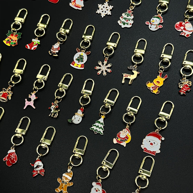 30pcs Christmas Charm Set: Festive Santa & Reindeer Keychains - Cute Alloy Keyring Accessories for Bags, Backpacks & Cars - Perfect Holiday Party Favors & Gifts