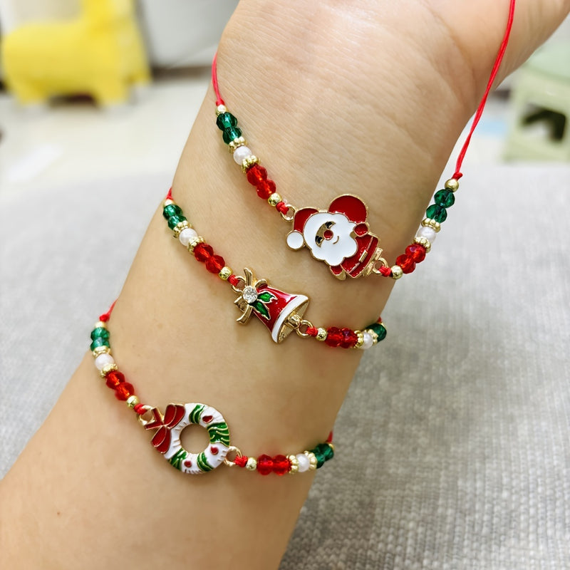 Women's Classic Style Christmas Charm Bracelet Set of 6 - Cotton Rope, No Plating, Adjustable, Santa Claus & Festive Icons, Christmas Gift, All Seasons Wrist Jewelry for Party & Vacation