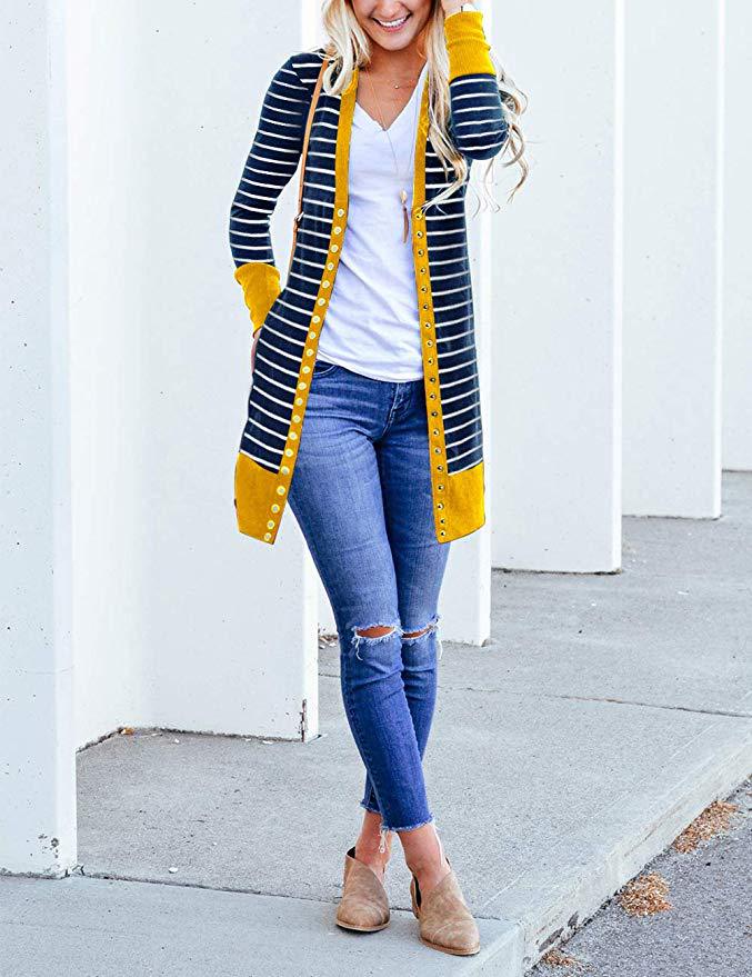 Autumn/Winter 2024 Europe and the United States plus size women's fashion long button striped cardigan coat