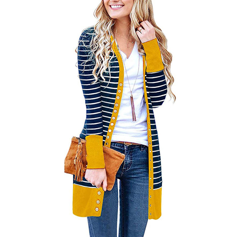 Autumn/Winter 2024 Europe and the United States plus size women's fashion long button striped cardigan coat