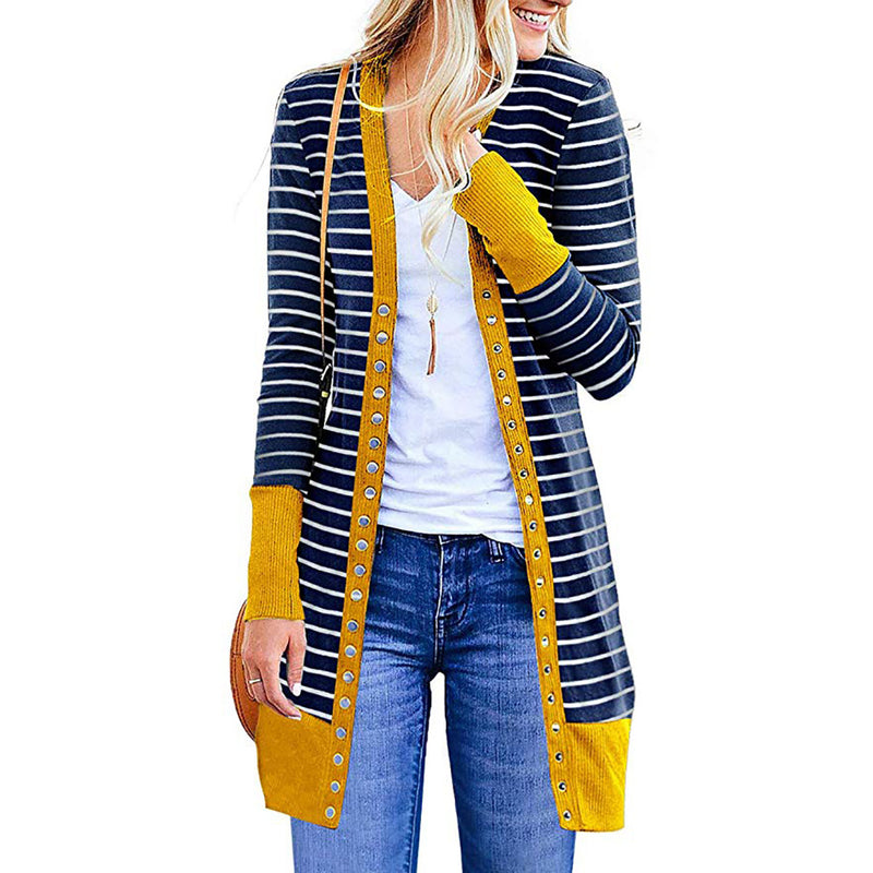 Autumn/Winter 2024 Europe and the United States plus size women's fashion long button striped cardigan coat