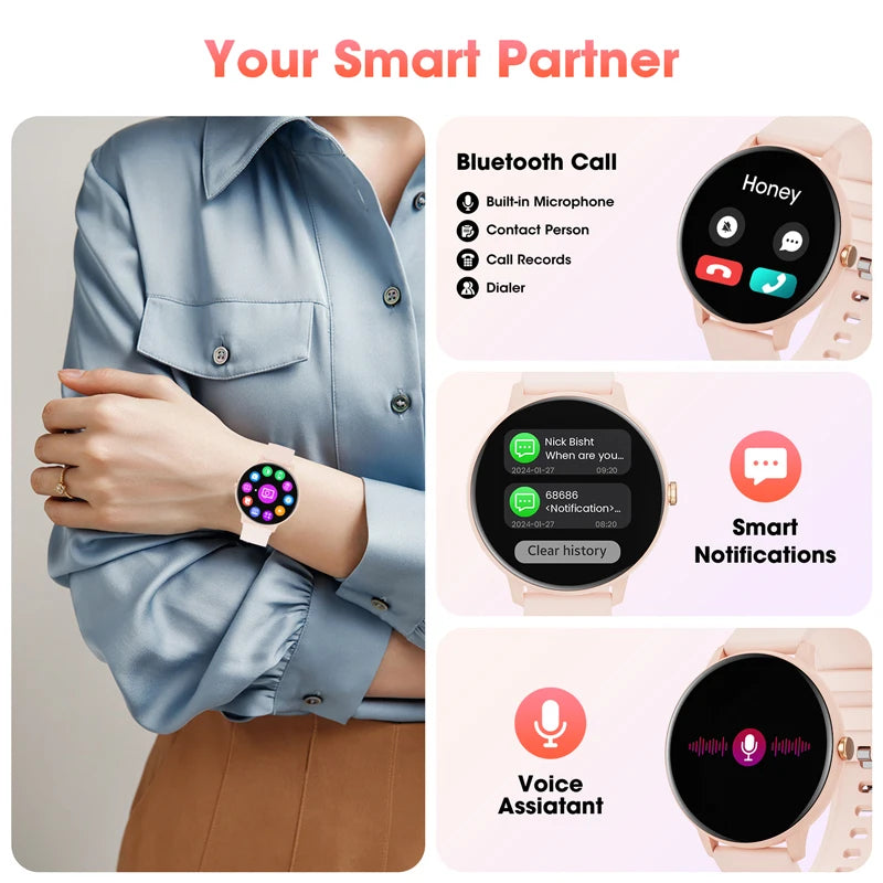 Reloj inteligente Karchilor 2024 para mujer, con llamadas por Bluetooth, pantalla táctil de 1,39 pulgadas, para hombre, control de la salud, IP67, resistente al agua y a la actividad física