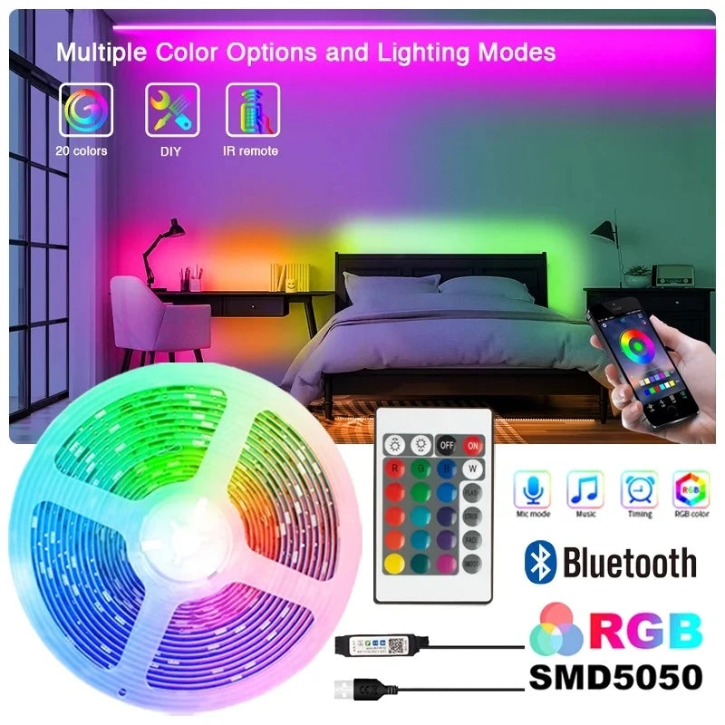 5050 5V Usb Led Strip Light Rgb Tape 10 Meters Wifi Bluetooth Led Ribbon Ice String Holiday Lighting Gamer Wall Room Decoration