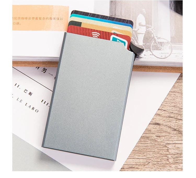 RFID Anti-theft Smart Wallet Thin ID Card Holder Unisex Automatically Solid Metal Bank Credit Card Holder Business Mini