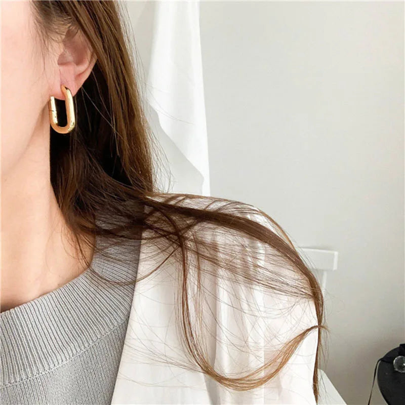 Pendientes de sello minimalista Foxanry para mujer, moda INS, elipse geométrica, forma de U, elegantes regalos de joyería para novias