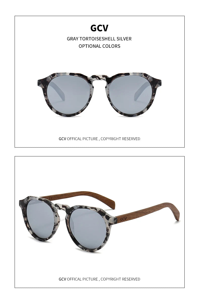 GCV Brand Advanced Walnut Wood Hawksbill Leopard Grain Frames Ultralight Sunglasses Men Women Female Polarized  Delicate Fashion