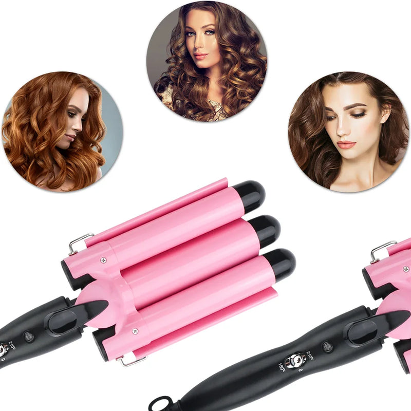 3 Barrel Curling Iron Wand Temperature Adjustable 5 Size Perm Splint Ceramic Triple Barrels Hair Waver Portable Hair Iron Curler