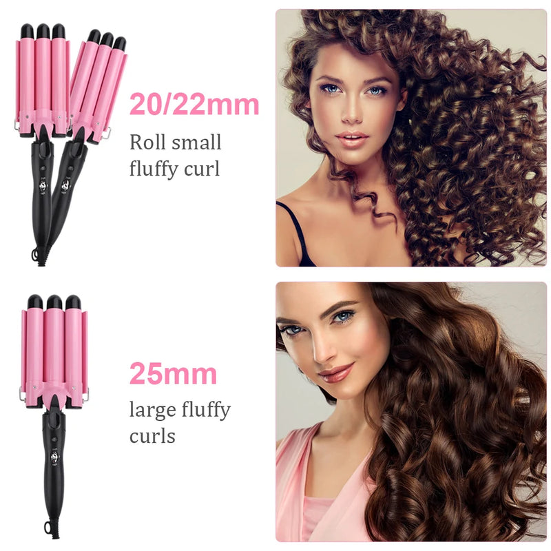 3 Barrel Curling Iron Wand Temperature Adjustable 5 Size Perm Splint Ceramic Triple Barrels Hair Waver Portable Hair Iron Curler