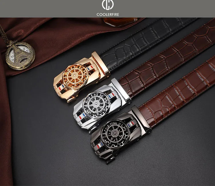 Men Genuine Leather Belts Brand Luxury Stone Pattern High Quality Business Work Automatic Buckle Belts for Men ZD121