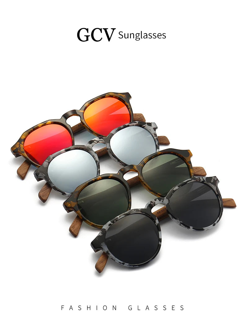 GCV Brand Advanced Walnut Wood Hawksbill Leopard Grain Frames Ultralight Sunglasses Men Women Female Polarized  Delicate Fashion