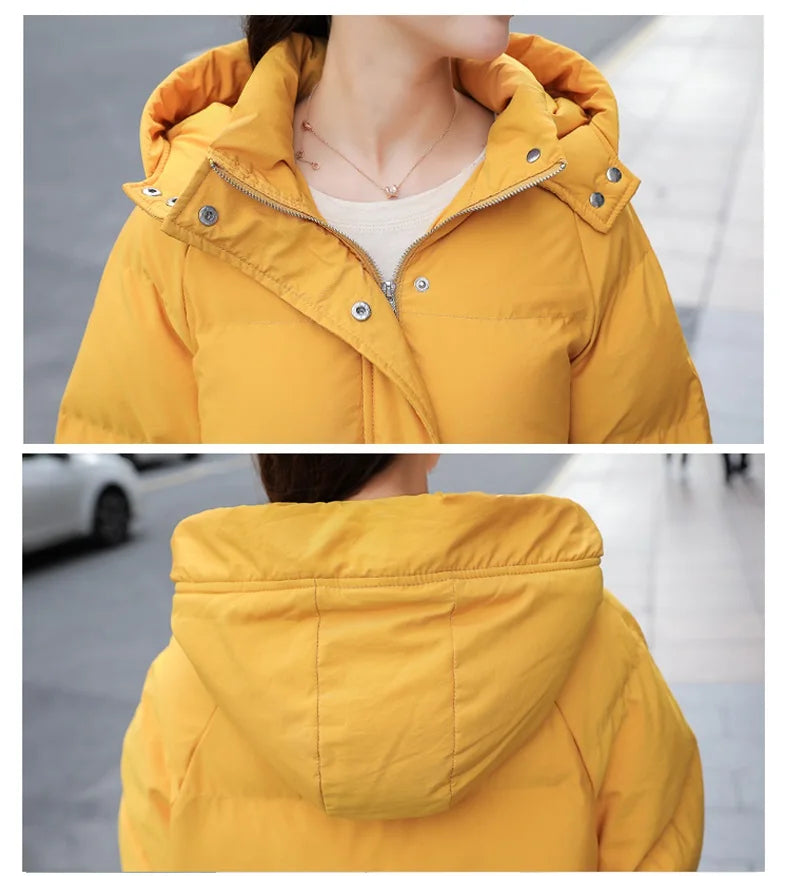 Fashion Winter Hooded Puffer Jacket Women Solid Casual Warm Oversize Parkas Female Korean Loose Long Sleeve Coat Women Clothing