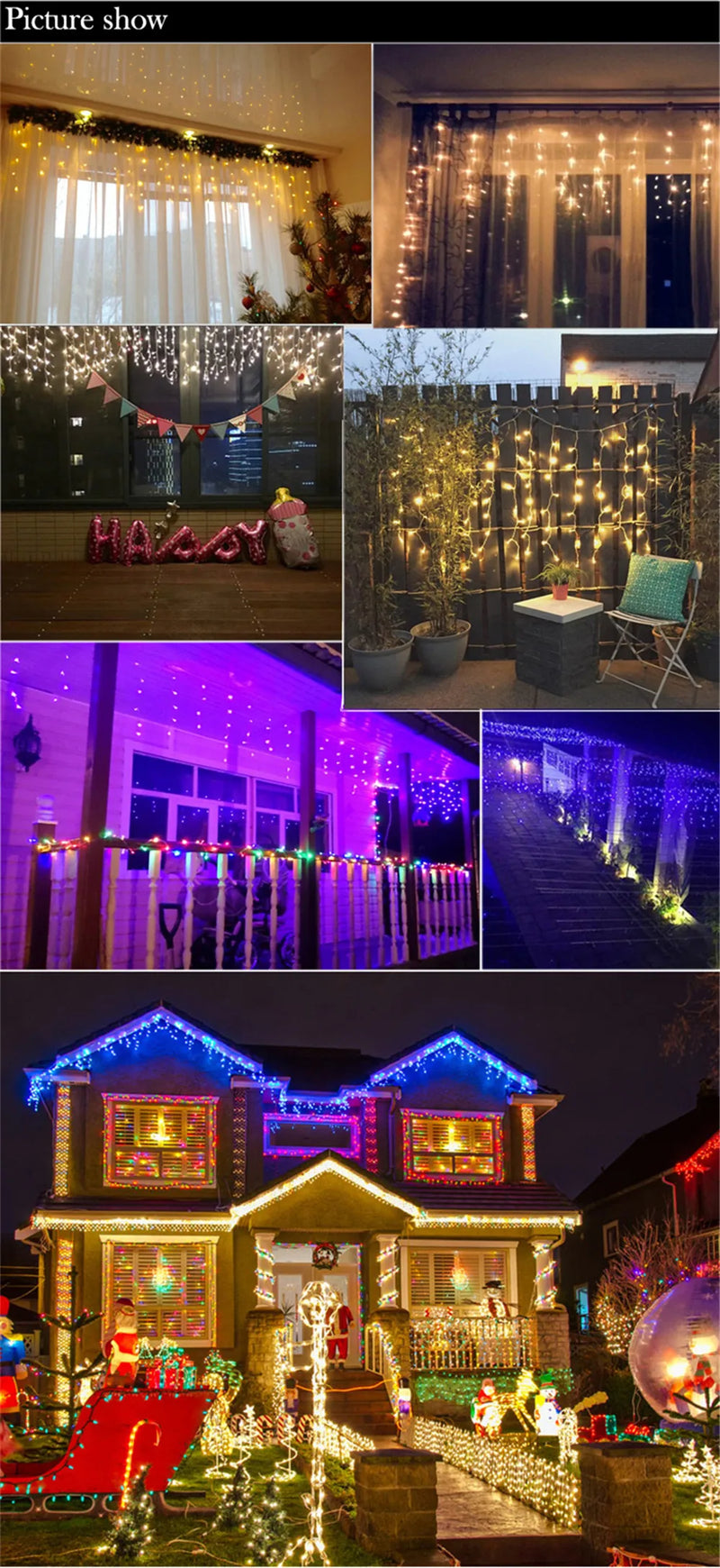 Christmas Garland LED Light Festoon 4M Width Droop 0.4-0.6m Wave 96 LED Curtain Icicle String Lights Garden Mall Eave Decoration