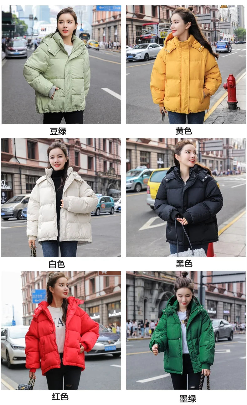 Fashion Winter Hooded Puffer Jacket Women Solid Casual Warm Oversize Parkas Female Korean Loose Long Sleeve Coat Women Clothing