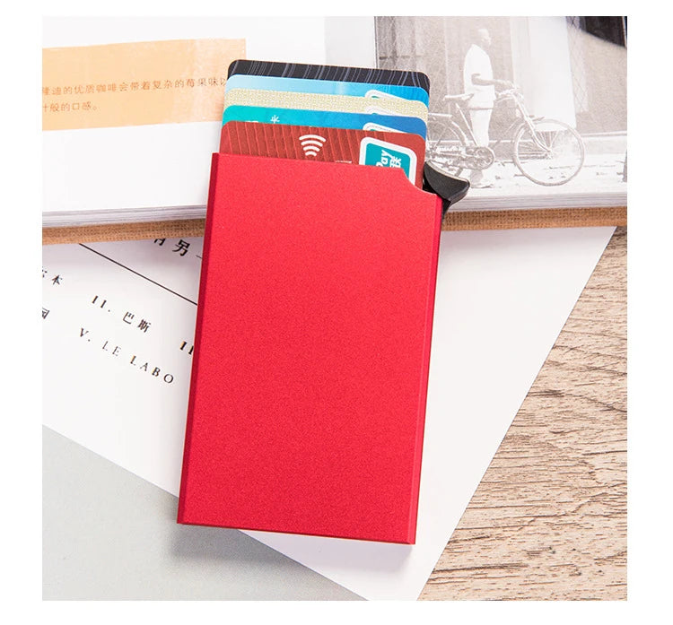 RFID Anti-theft Smart Wallet Thin ID Card Holder Unisex Automatically Solid Metal Bank Credit Card Holder Business Mini