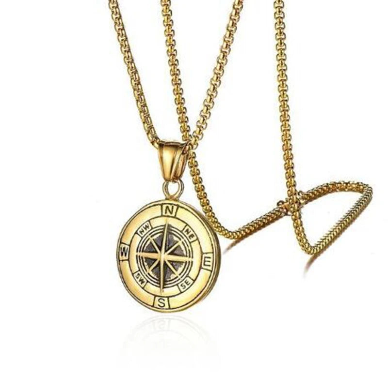 Quality Fashionable Medal Necklace Pendant Pirate Ship Compass Personality Men\'s Necklace Pendant Hip Hop Jewelry Trend Jewelry