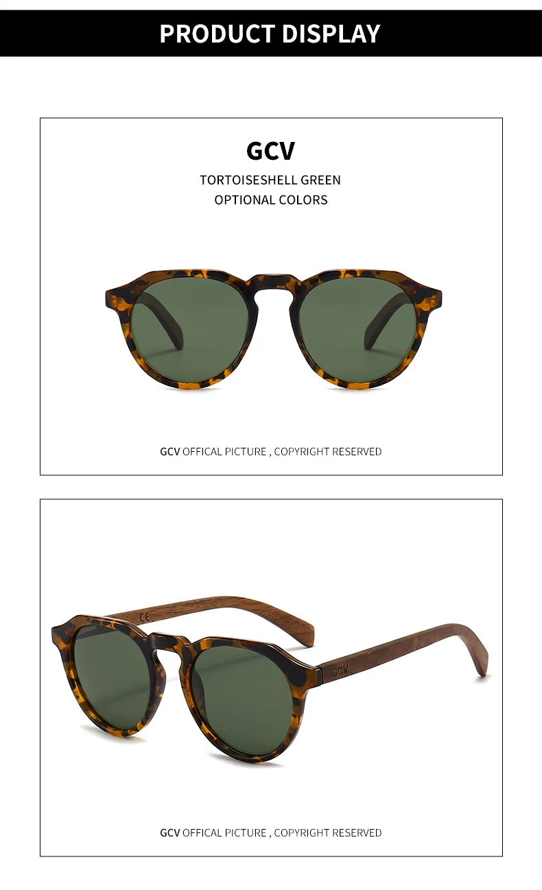 GCV Brand Advanced Walnut Wood Hawksbill Leopard Grain Frames Ultralight Sunglasses Men Women Female Polarized  Delicate Fashion