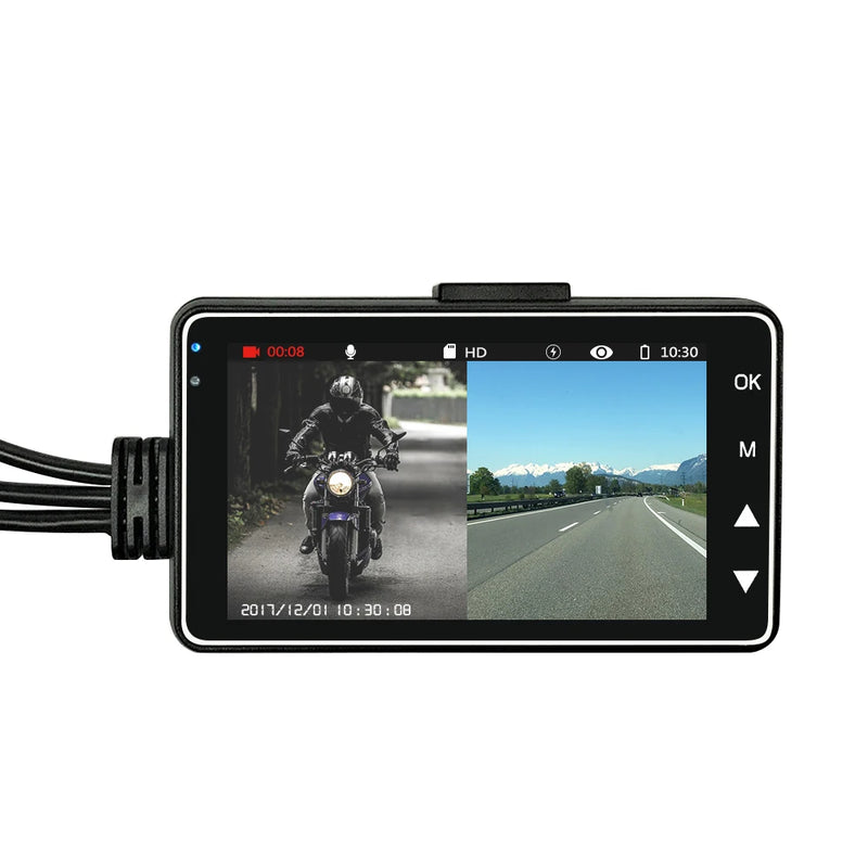 Cámara dual DVR para motocicleta, cámara para tablero de instrumentos con doble pista especial, delantera y trasera, HD, resistente al agua, grabadora de video para conducción de motocicletas