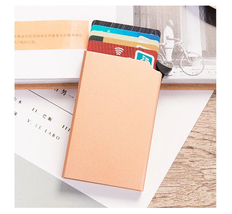 RFID Anti-theft Smart Wallet Thin ID Card Holder Unisex Automatically Solid Metal Bank Credit Card Holder Business Mini