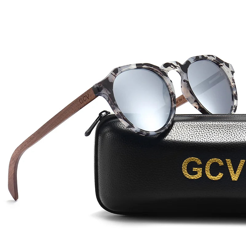 GCV Brand Advanced Walnut Wood Hawksbill Leopard Grain Frames Ultralight Sunglasses Men Women Female Polarized  Delicate Fashion