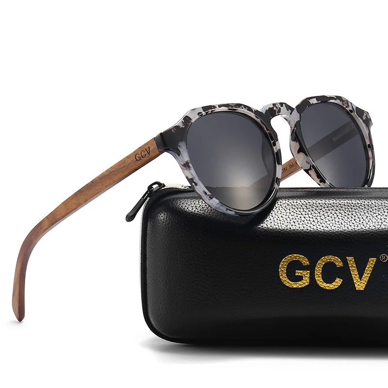 GCV Brand Advanced Walnut Wood Hawksbill Leopard Grain Frames Ultralight Sunglasses Men Women Female Polarized  Delicate Fashion