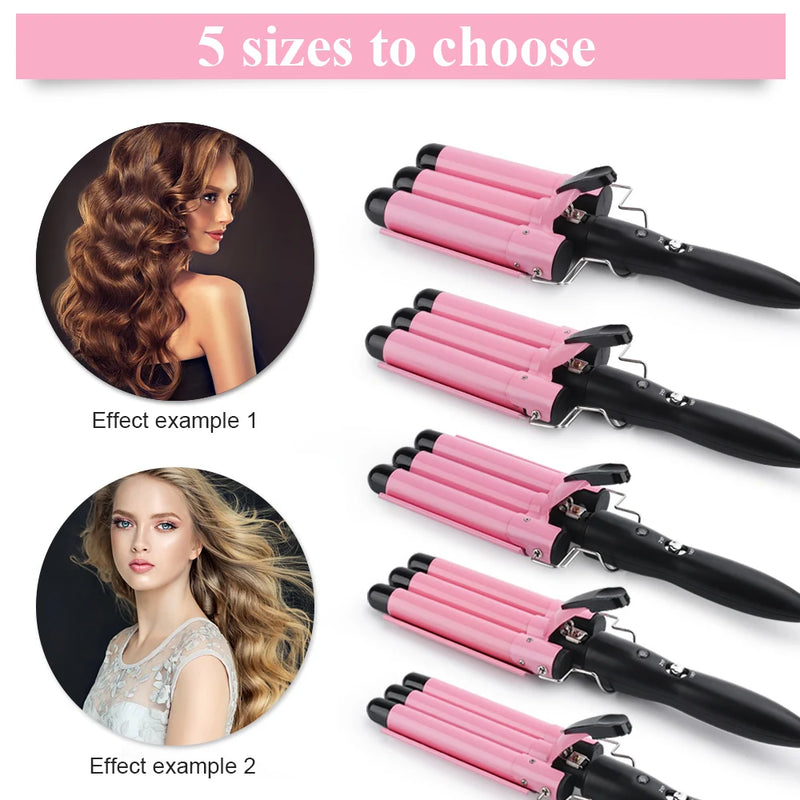 3 Barrel Curling Iron Wand Temperature Adjustable 5 Size Perm Splint Ceramic Triple Barrels Hair Waver Portable Hair Iron Curler