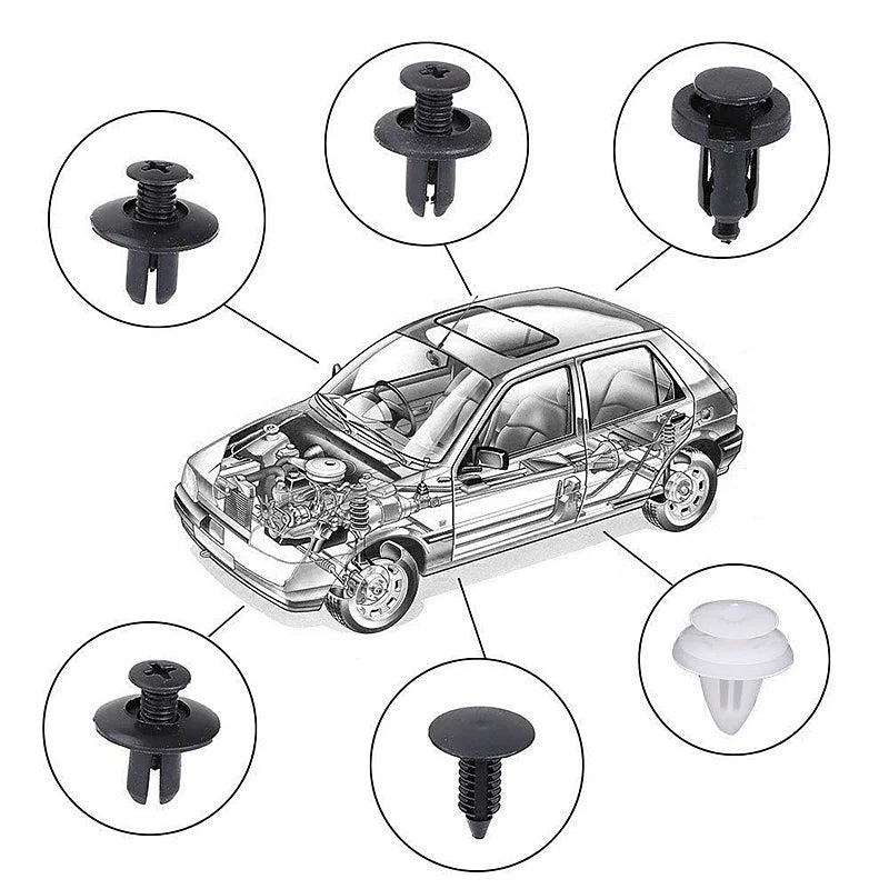 Juego de 100 clips de sujeción para coche, de 6 tamaños, con remaches para carrocería, para parachoques, panel de moldura de puerta, retenedor, pasador