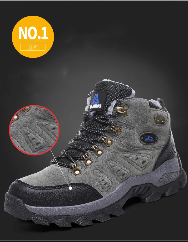 Large Size 48 Hiking Boots Men Summer Winter Outdoor Warm Fur Non Slip Fashion Women Footwear Boys Outdoor Work Ankle Boot Fall