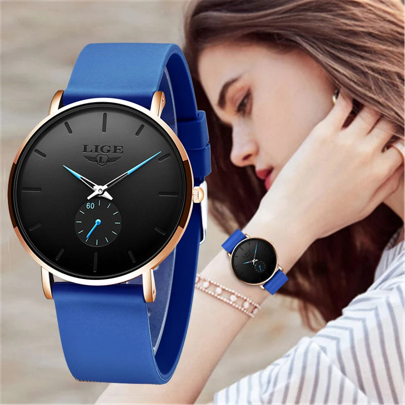 LIGE nuevo reloj de oro rosa para mujer, reloj de cuarzo de negocios para mujer, reloj de pulsera de lujo de primera marca para mujer, reloj femenino