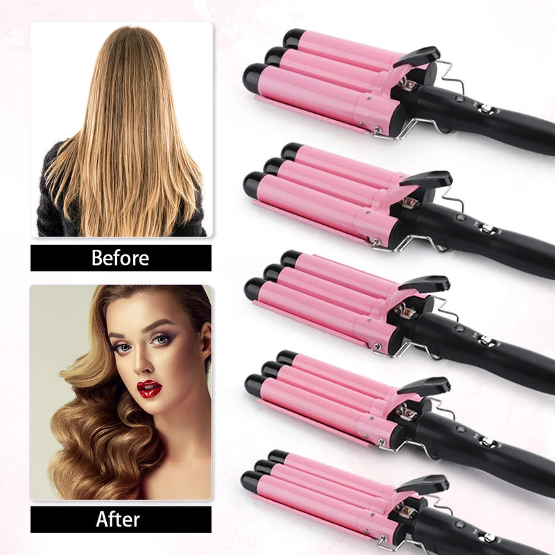 3 Barrel Curling Iron Wand Temperature Adjustable 5 Size Perm Splint Ceramic Triple Barrels Hair Waver Portable Hair Iron Curler