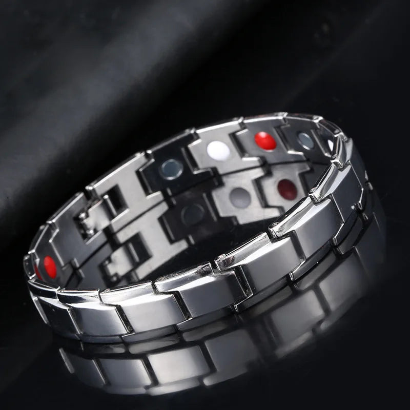 Pulsera magnética de salud retorcida de lujo para hombres, terapia energética, pulsera de acero de titanio con hematita magnética para mujeres y hombres, desmontable