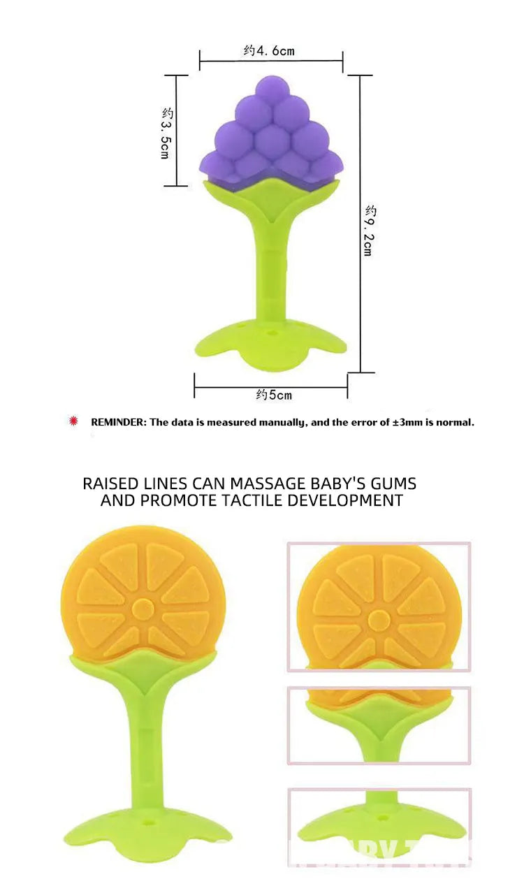 Mordedor para bebés con forma de fruta, juguete seguro para masticar, de silicona, sin BPA, para la dentición, cuidado dental, fortalecimiento y entrenamiento de los dientes para bebés