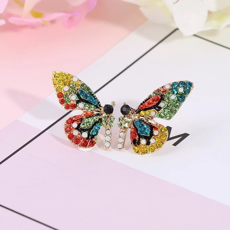 Delysia King - Pendientes con forma de mariposa de cristal de colores para mujer, aretes con temperamento elegante y moderno