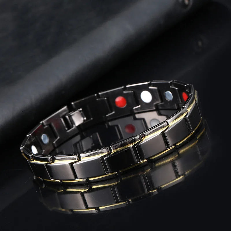 Pulsera magnética de salud retorcida de lujo para hombres, terapia energética, pulsera de acero de titanio con hematita magnética para mujeres y hombres, desmontable