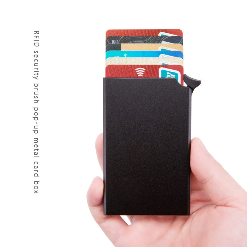 RFID Anti-theft Smart Wallet Thin ID Card Holder Unisex Automatically Solid Metal Bank Credit Card Holder Business Mini