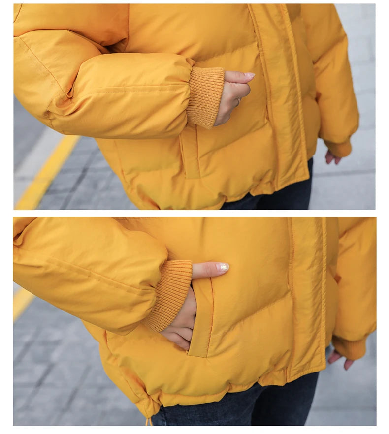 Fashion Winter Hooded Puffer Jacket Women Solid Casual Warm Oversize Parkas Female Korean Loose Long Sleeve Coat Women Clothing