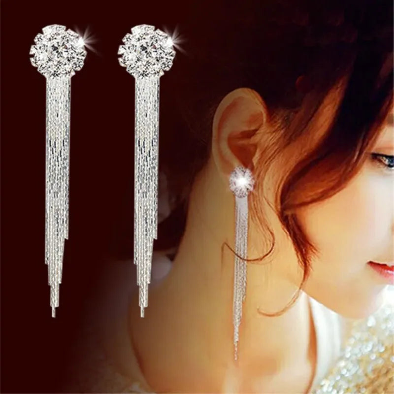 Pendientes de borlas de cristal con temperamento y personalidad de moda coreana, joyería nupcial para las orejas para mujeres, pendientes largos