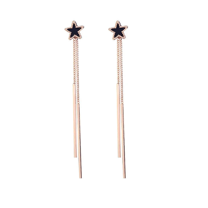 Pendientes con clip en forma de estrella y borlas largas dobles estilo coreano sin perforación para mujer, elegantes y lindos pendientes sin agujero, antialérgicos