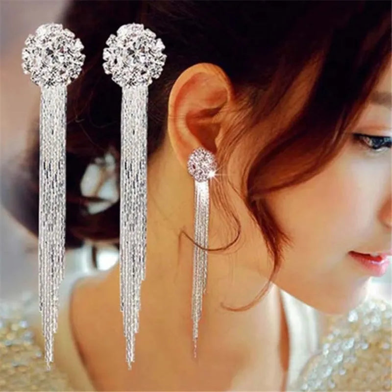 Pendientes de borlas de cristal con temperamento y personalidad de moda coreana, joyería nupcial para las orejas para mujeres, pendientes largos