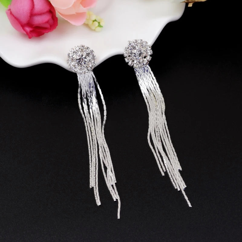 Pendientes de borlas de cristal con temperamento y personalidad de moda coreana, joyería nupcial para las orejas para mujeres, pendientes largos