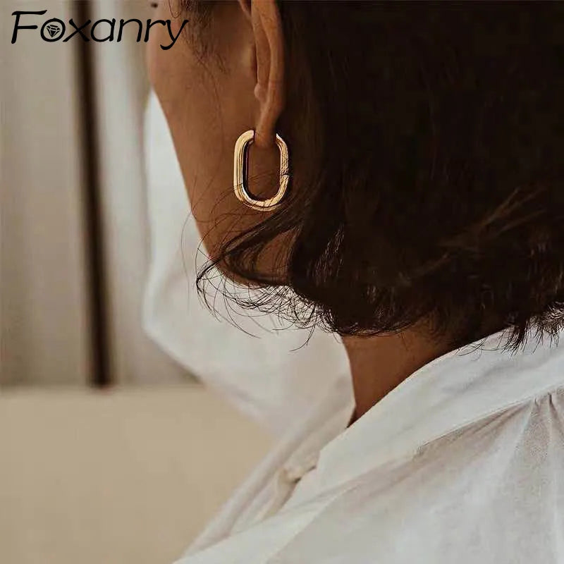 Pendientes de sello minimalista Foxanry para mujer, moda INS, elipse geométrica, forma de U, elegantes regalos de joyería para novias