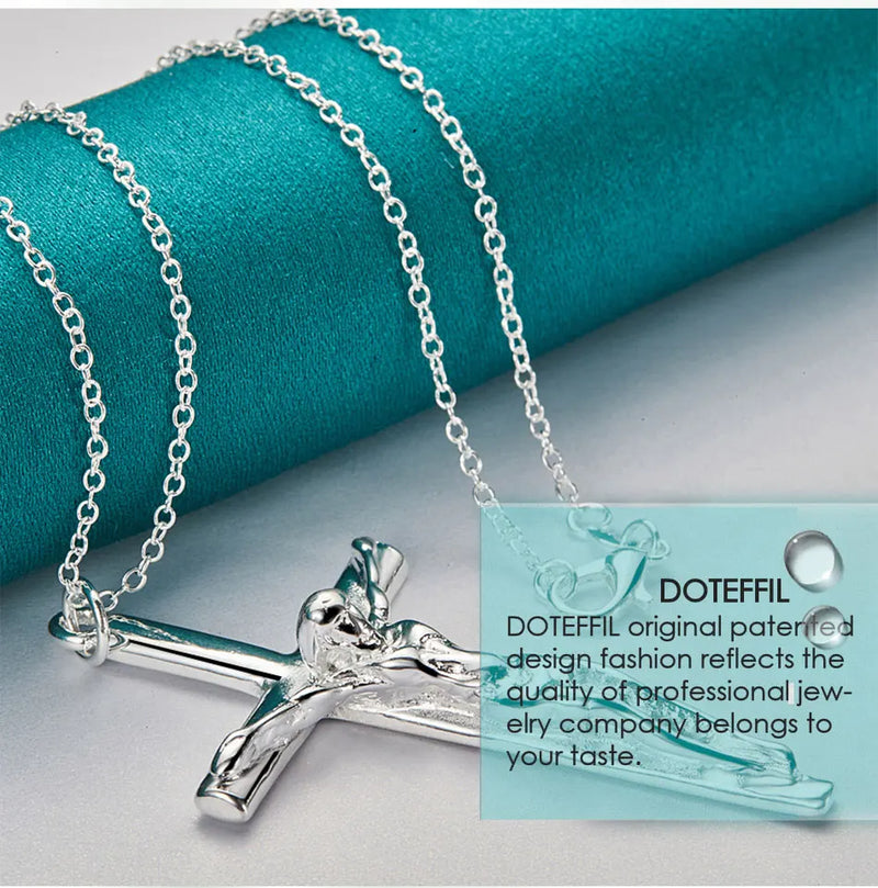 DOTEFFIL 925 Sterling Silver Jesus Cross Pendant Necklace 16/18/20/22/24/26/30 Inch Chain For Woman Man Charm Wedding Jewelry