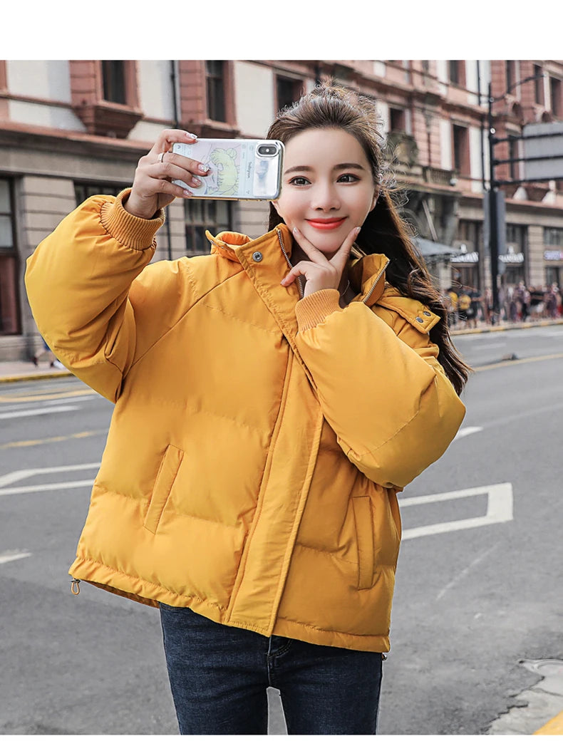 Fashion Winter Hooded Puffer Jacket Women Solid Casual Warm Oversize Parkas Female Korean Loose Long Sleeve Coat Women Clothing