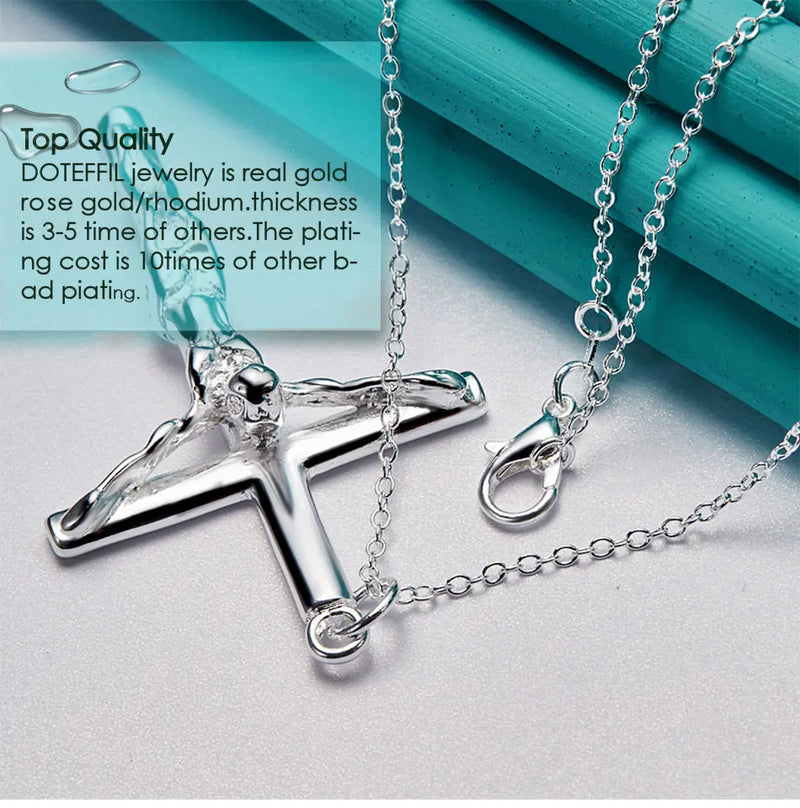 DOTEFFIL 925 Sterling Silver Jesus Cross Pendant Necklace 16/18/20/22/24/26/30 Inch Chain For Woman Man Charm Wedding Jewelry