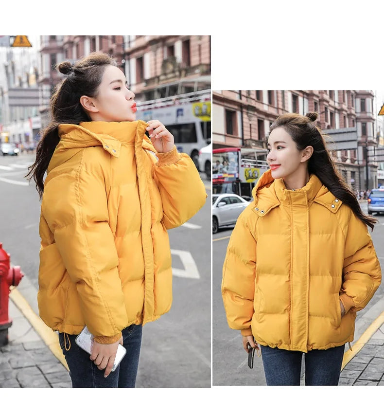 Fashion Winter Hooded Puffer Jacket Women Solid Casual Warm Oversize Parkas Female Korean Loose Long Sleeve Coat Women Clothing