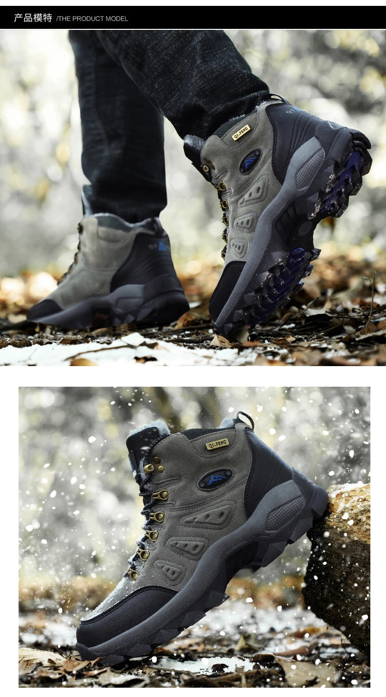 Large Size 48 Hiking Boots Men Summer Winter Outdoor Warm Fur Non Slip Fashion Women Footwear Boys Outdoor Work Ankle Boot Fall